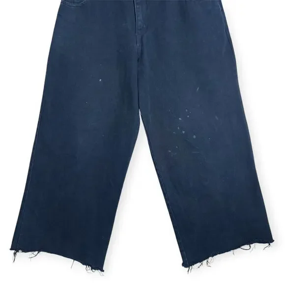 Vintage SOLO SEMORE Wide Leg Jeans SIZE 34 x 27 Indigo RAW HEM Dark Indigo Denim